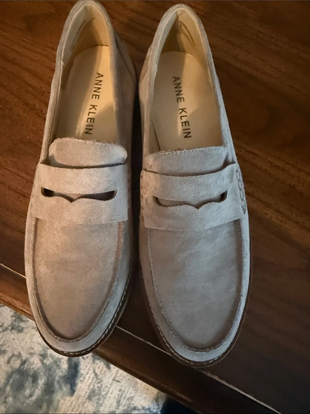 Anne Klein Men's Suede Penny Loafers in Taupe
